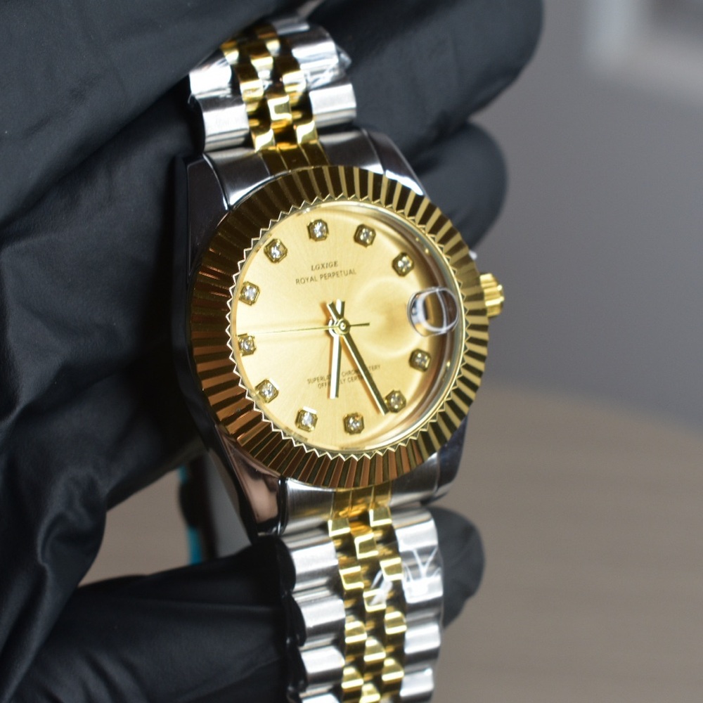 Gold and Silver Watch with Diamond Accents